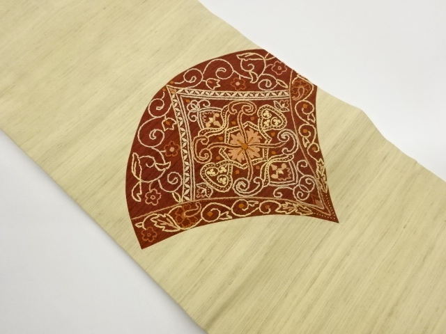 JAPANESE NAGOYA OBI / EMBROIDERY / TSUMUGI / FLOWER ARABESQUE